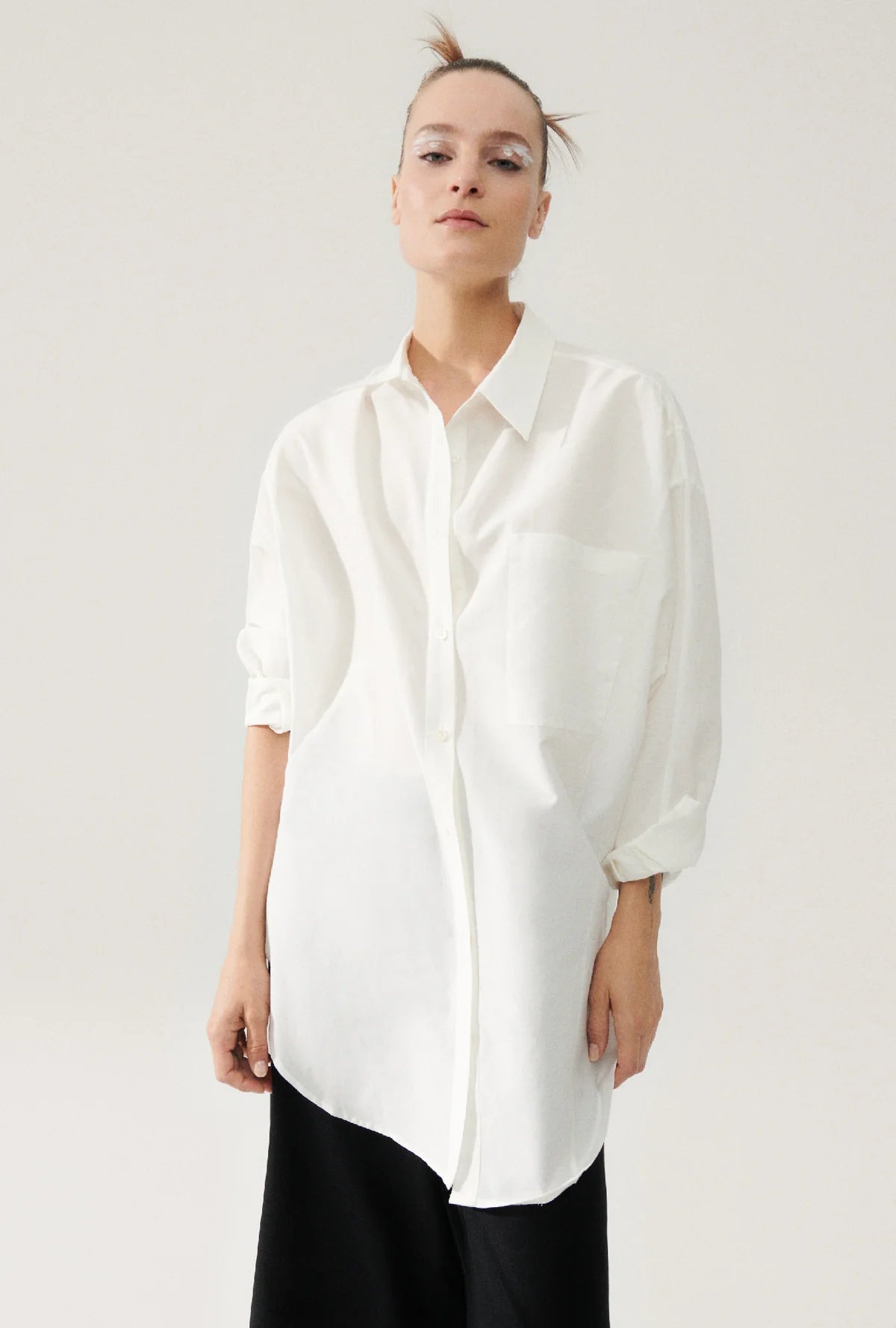 Cotton Silk Round Shirt in White by Silk Laundry