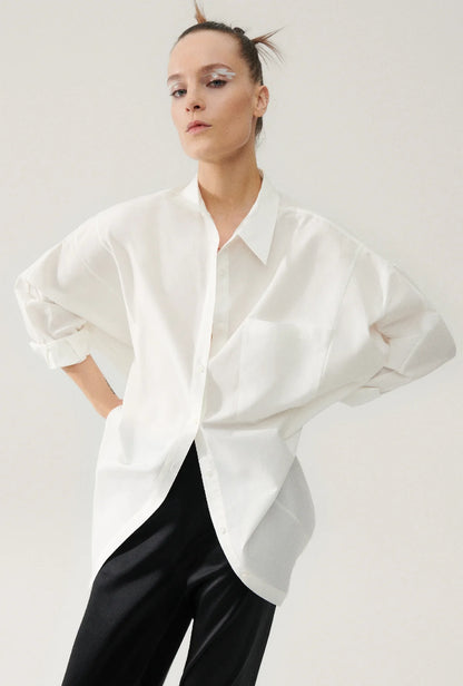 Cotton Silk Round Shirt in White by Silk Laundry