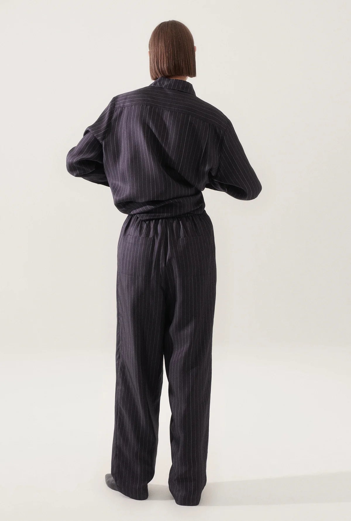 Twill Slouch Pants in Pinstripe Black/White