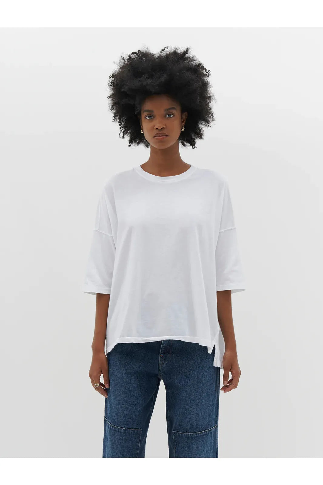 Slouch Side Step Short Sleeve T-shirt in White by Bassike