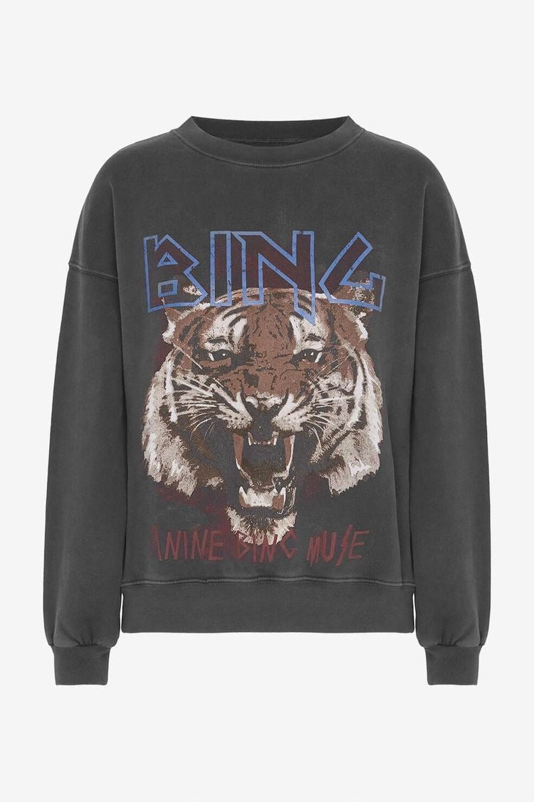 Anine Bing Tiger Sweatshirt in Washed Black